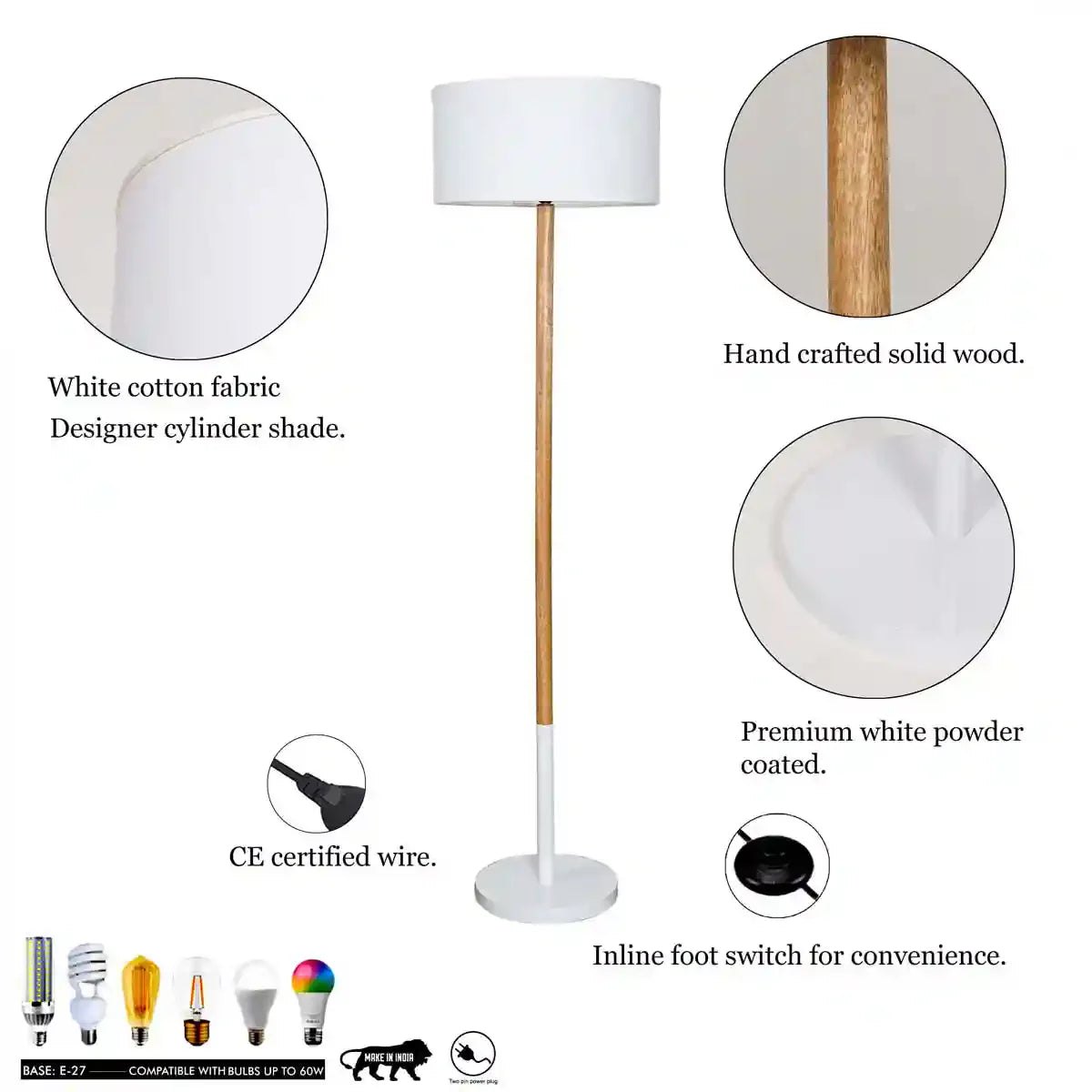 UNICOR Fusion Floor Lamp With White Cotton Shade