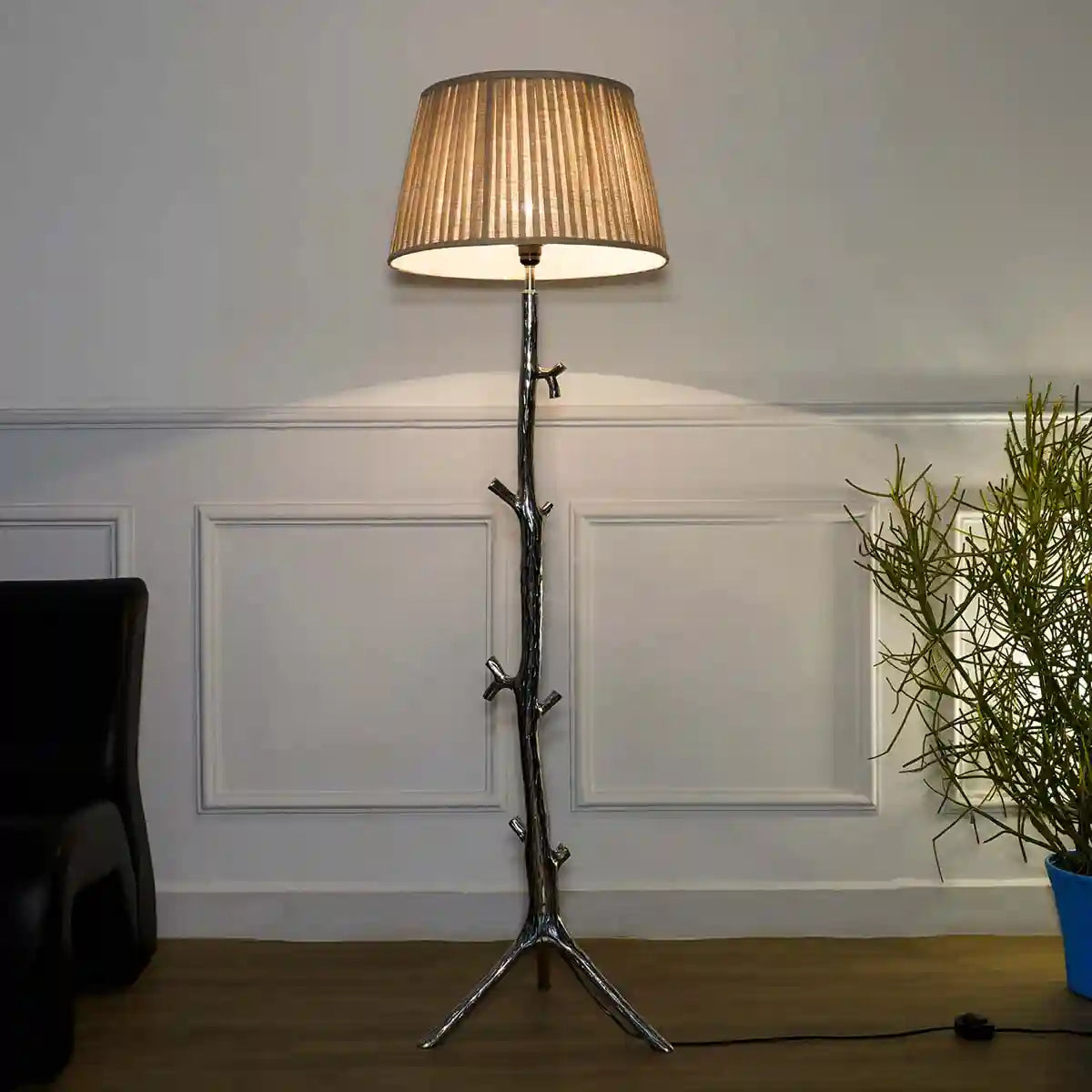 MORGAN Aluminium floor lamp With Printed Cotton Shade