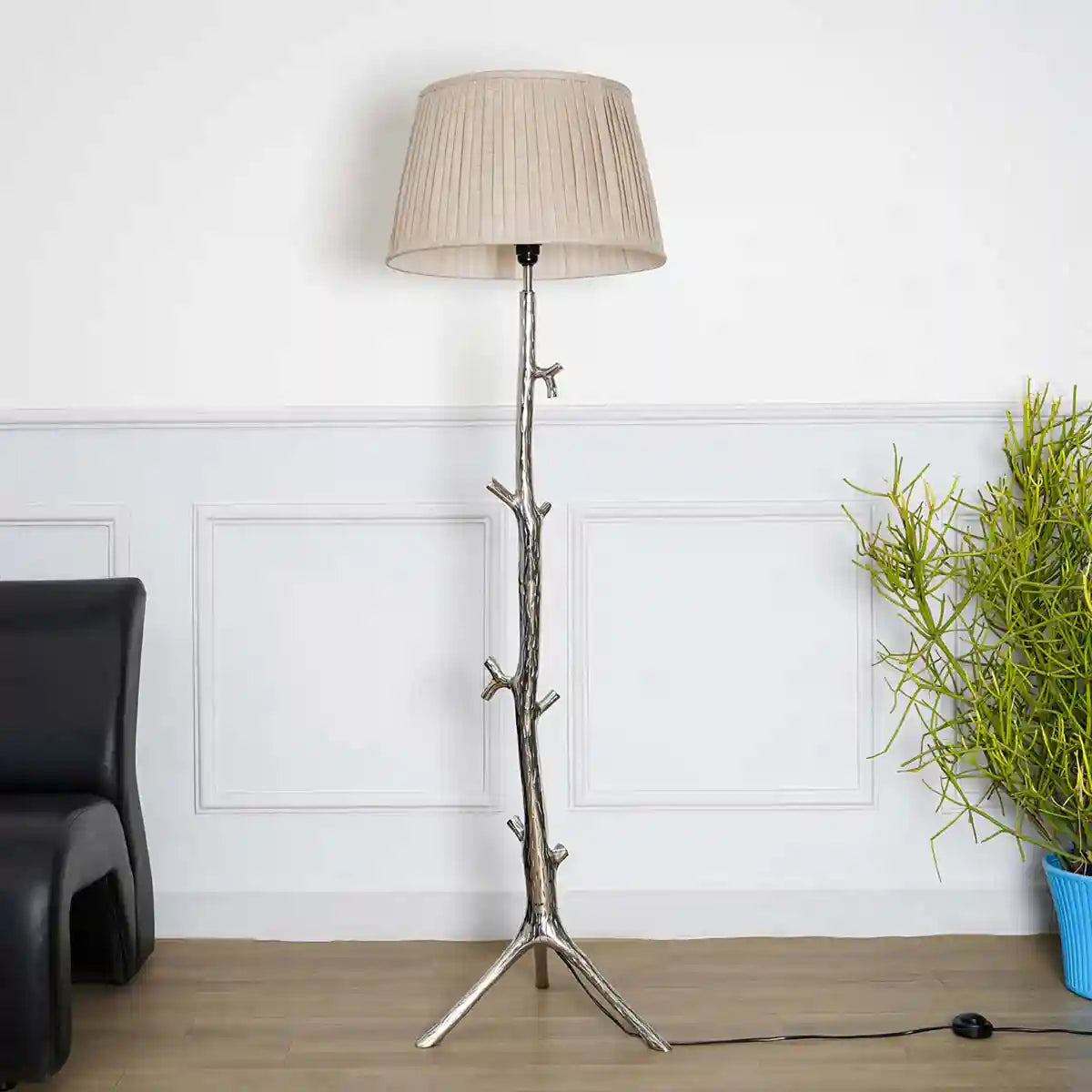 MORGAN Aluminium floor lamp With Printed Cotton Shade