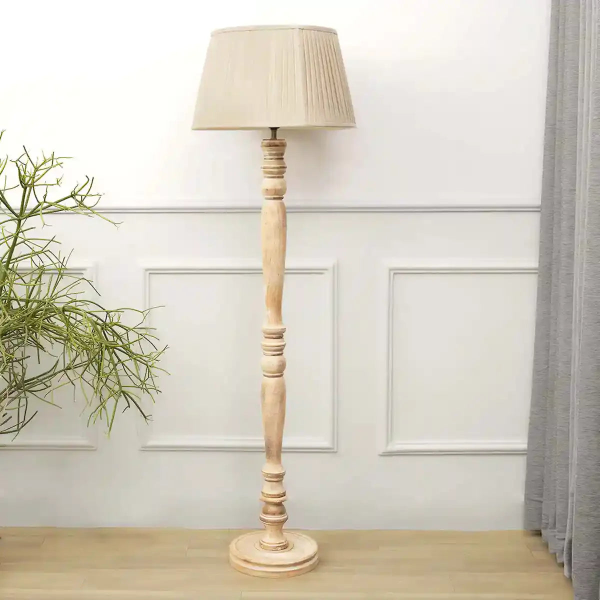 SIEMON Wood Single Light Floor Lamp With Beige Shade