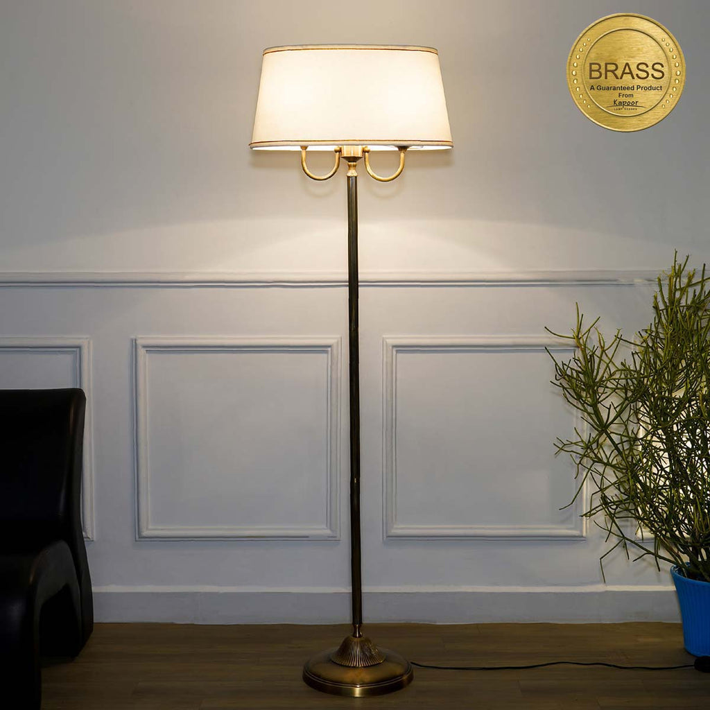 STIFFEL Pure Brass Floor Lamp With Off White Cotton Shade