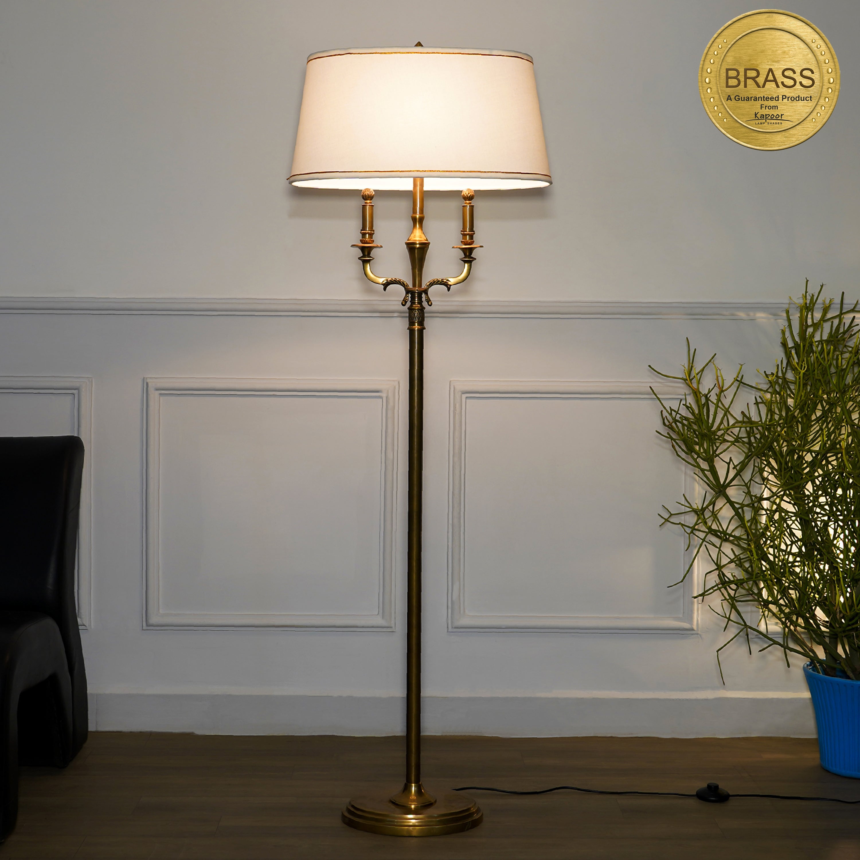 NIXON Pure Brass Floor Lamp With White Cotton Shade