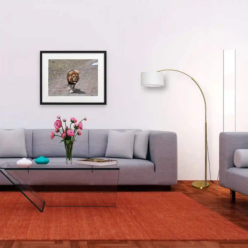 MESH Single Light Overhang Floor Lamp With White Cotton Shade