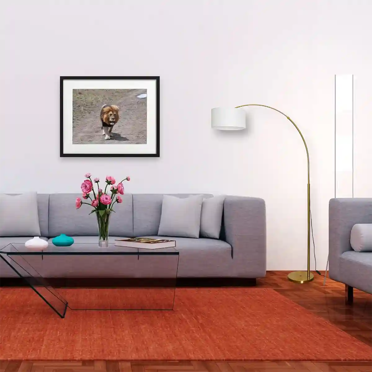 MESH Single Light Overhang Floor Lamp With White Cotton Shade