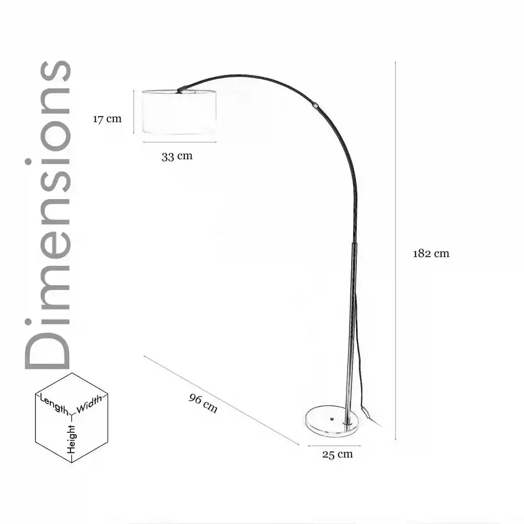 MESH Single Light Overhang Floor Lamp With White Cotton Shade