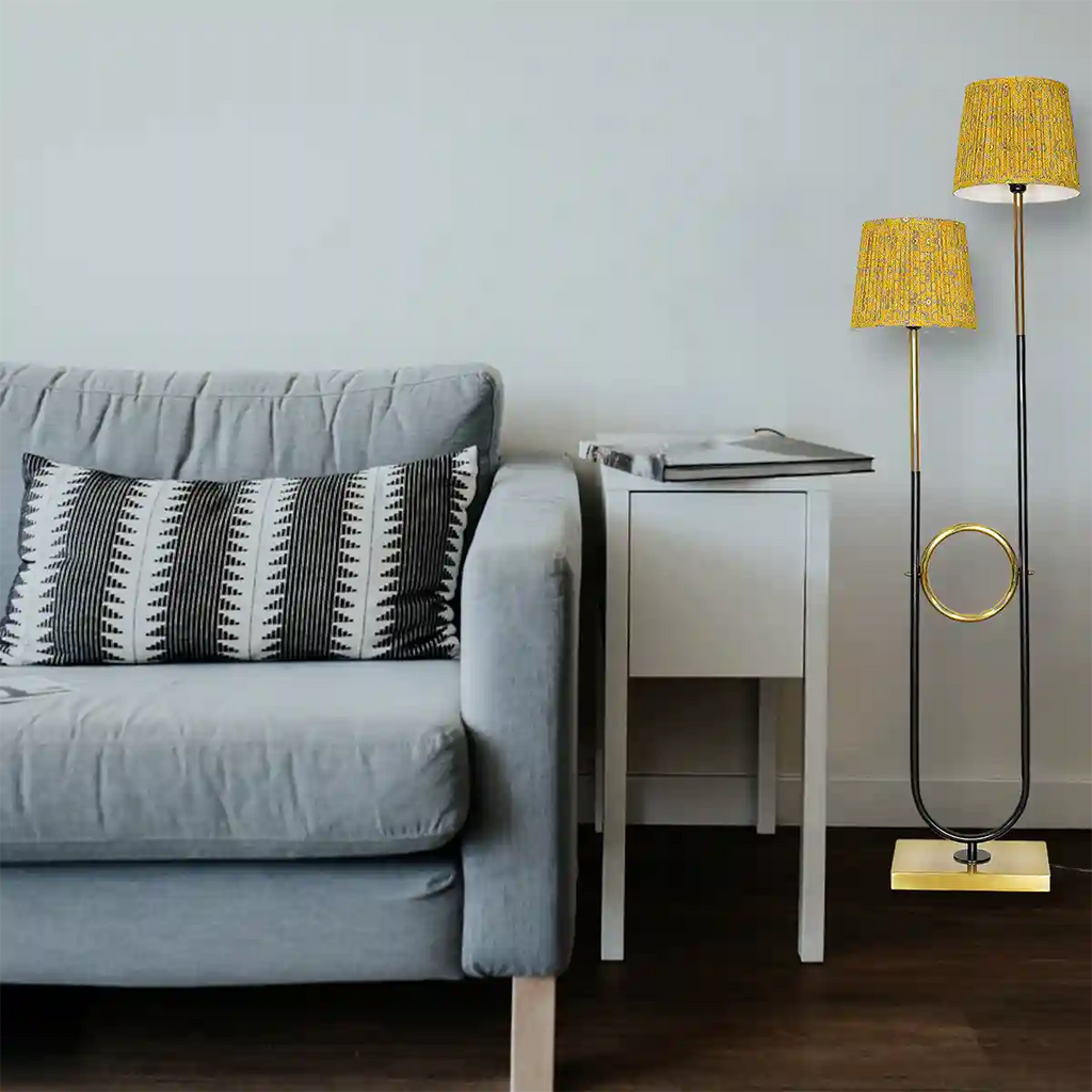 ALLEGRA 2 Light Floor Lamp in Antique Brass and Black Finish