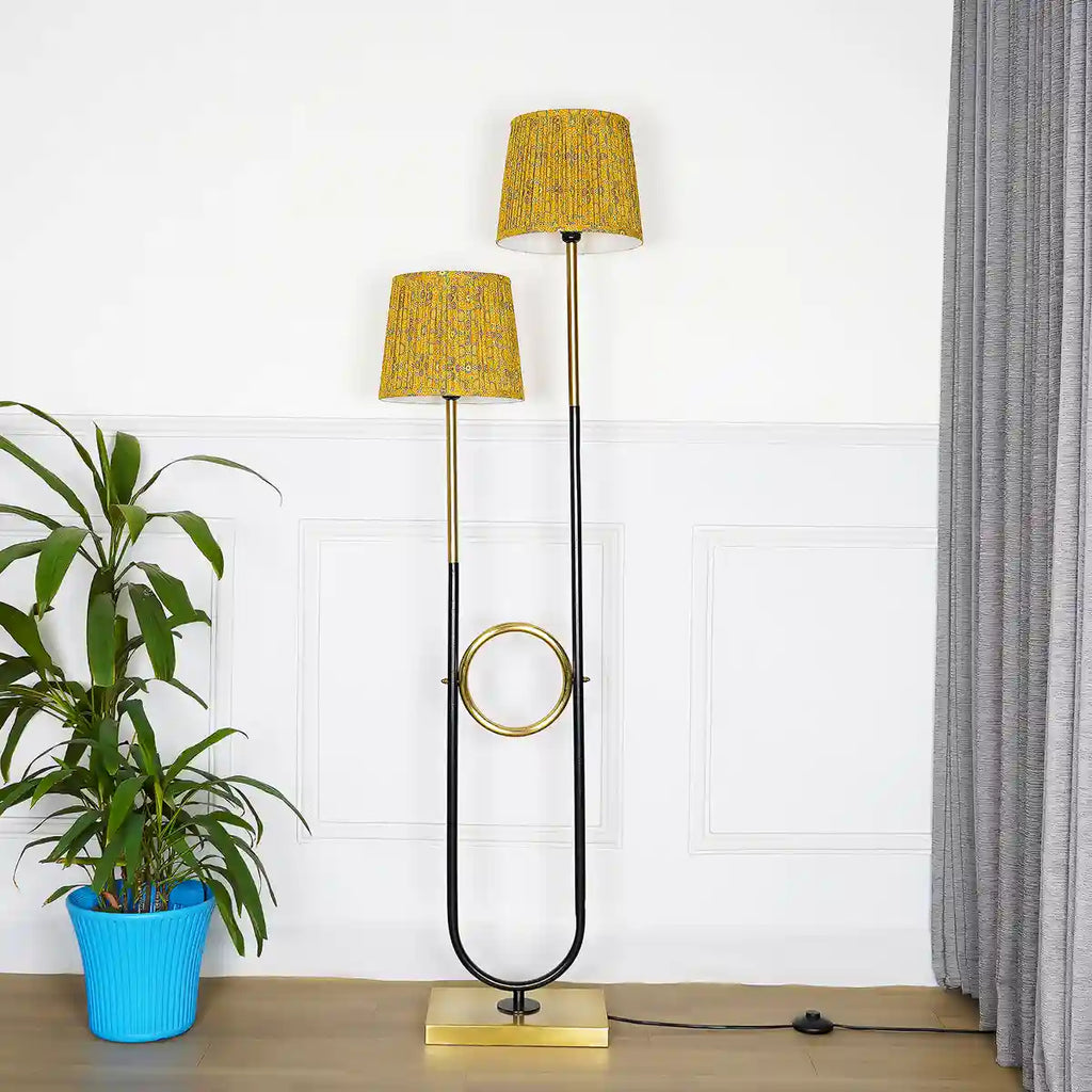 ALLEGRA 2 Light Floor Lamp in Antique Brass and Black Finish