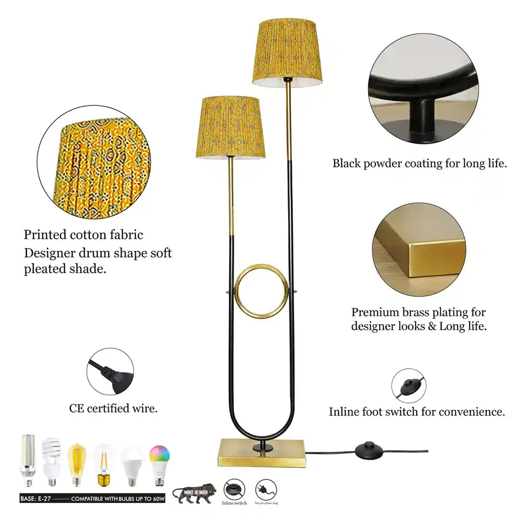 ALLEGRA 2 Light Floor Lamp in Antique Brass and Black Finish