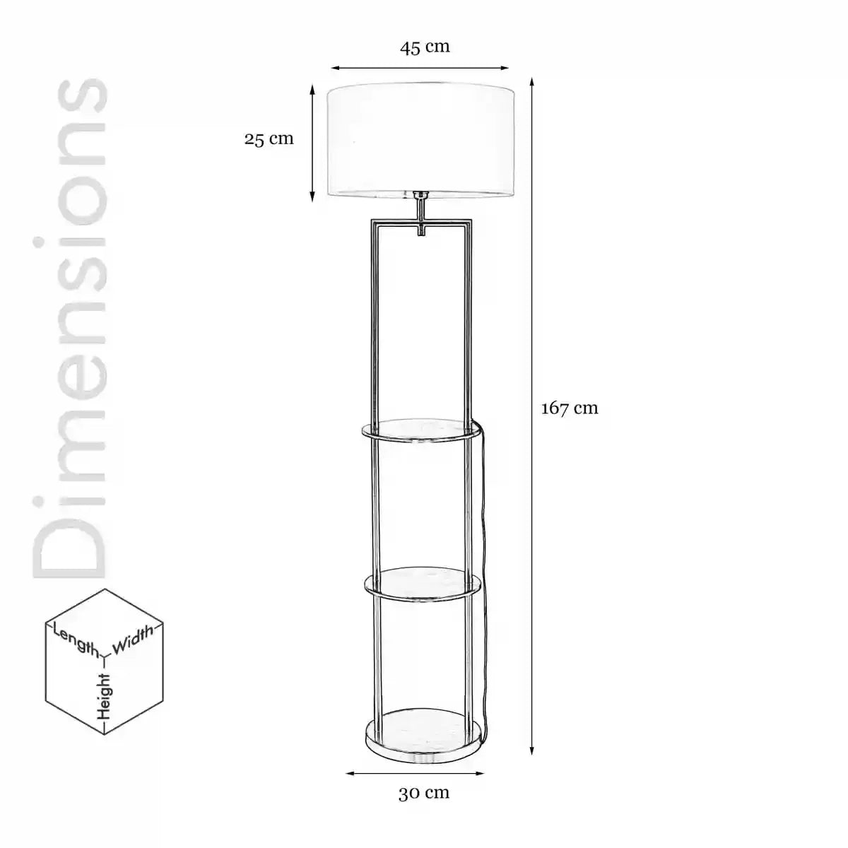 GALLOW Metal Multiutility Shelf Floor Lamp With White Cotton Shade