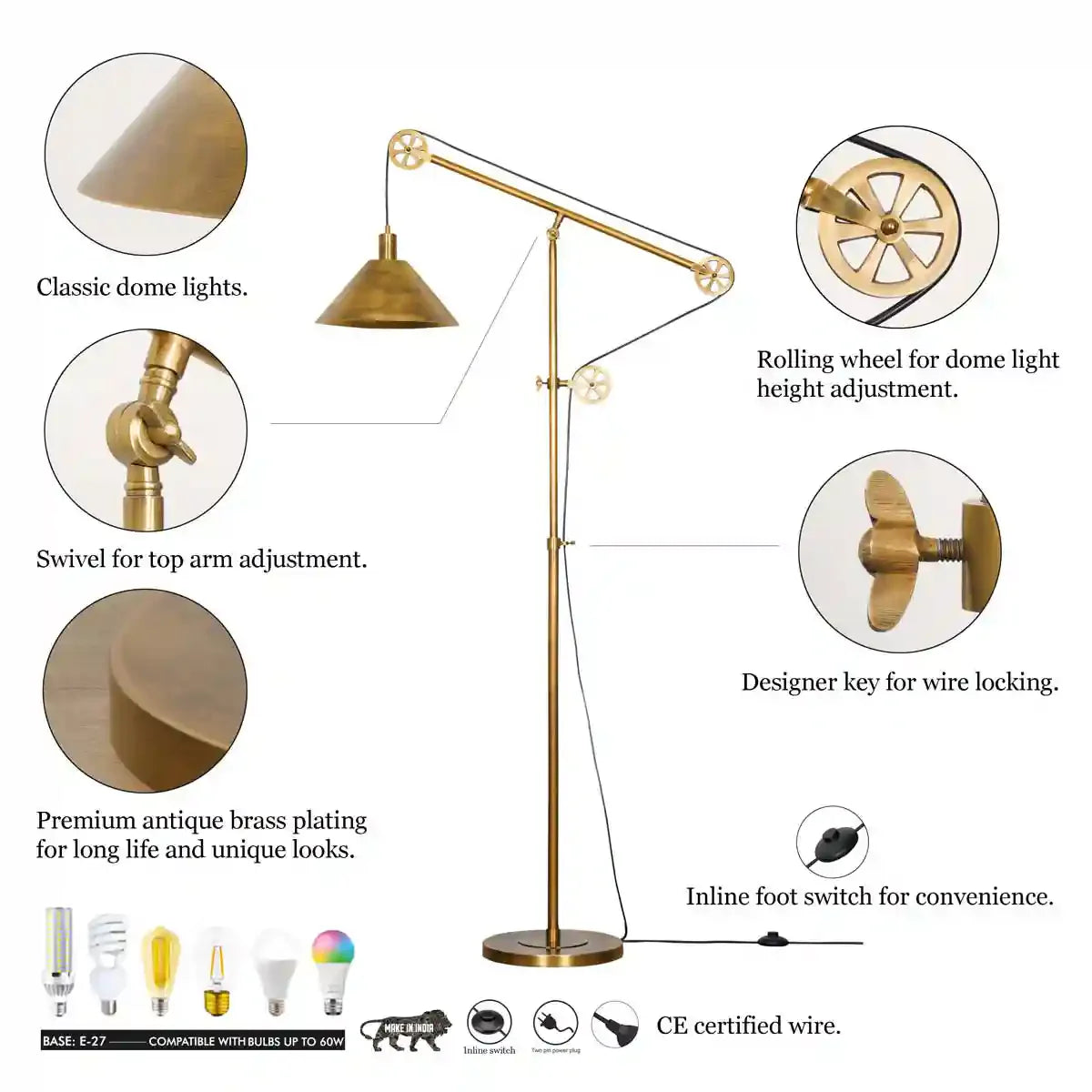 HOLBORN Classic Dome Swivel Arm Floor Lamp