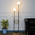 ALLEGRA 2 Light Floor Lamp in Antique Brass and Black Finish With Opal Glass Diffuser