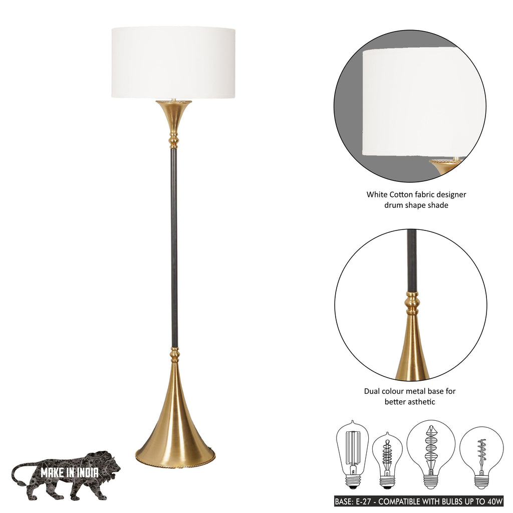 COLORADO Single Light Floor Lamp In Black & Brass Finish With Cotton Fabric Shade