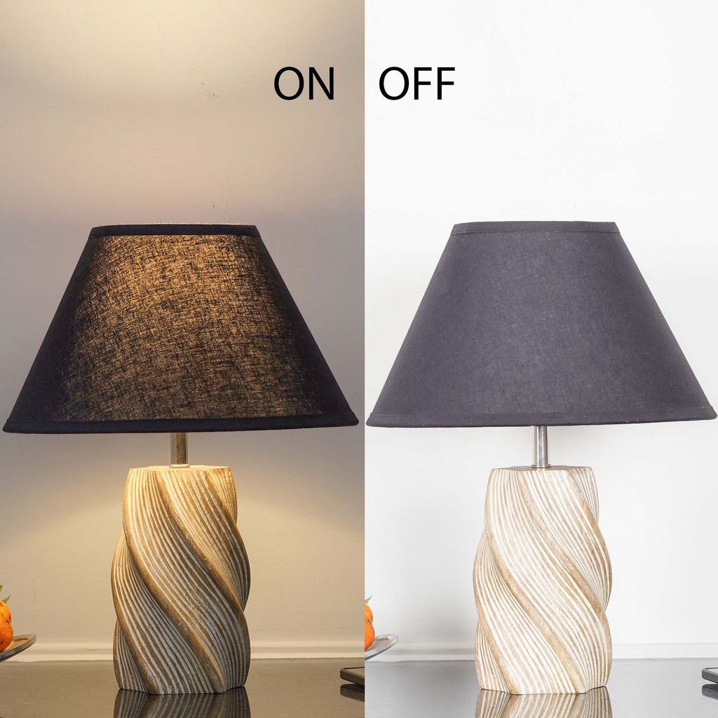 BURFORD Small Distress White Finish  Wood Table Lamp With Cotton Shade