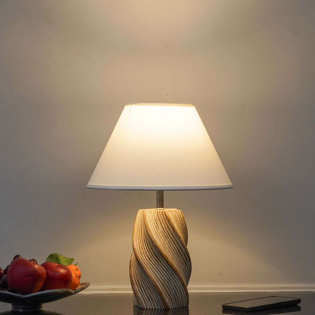 BURFORD Small Distress White Finish  Wood Table Lamp With Cotton Shade