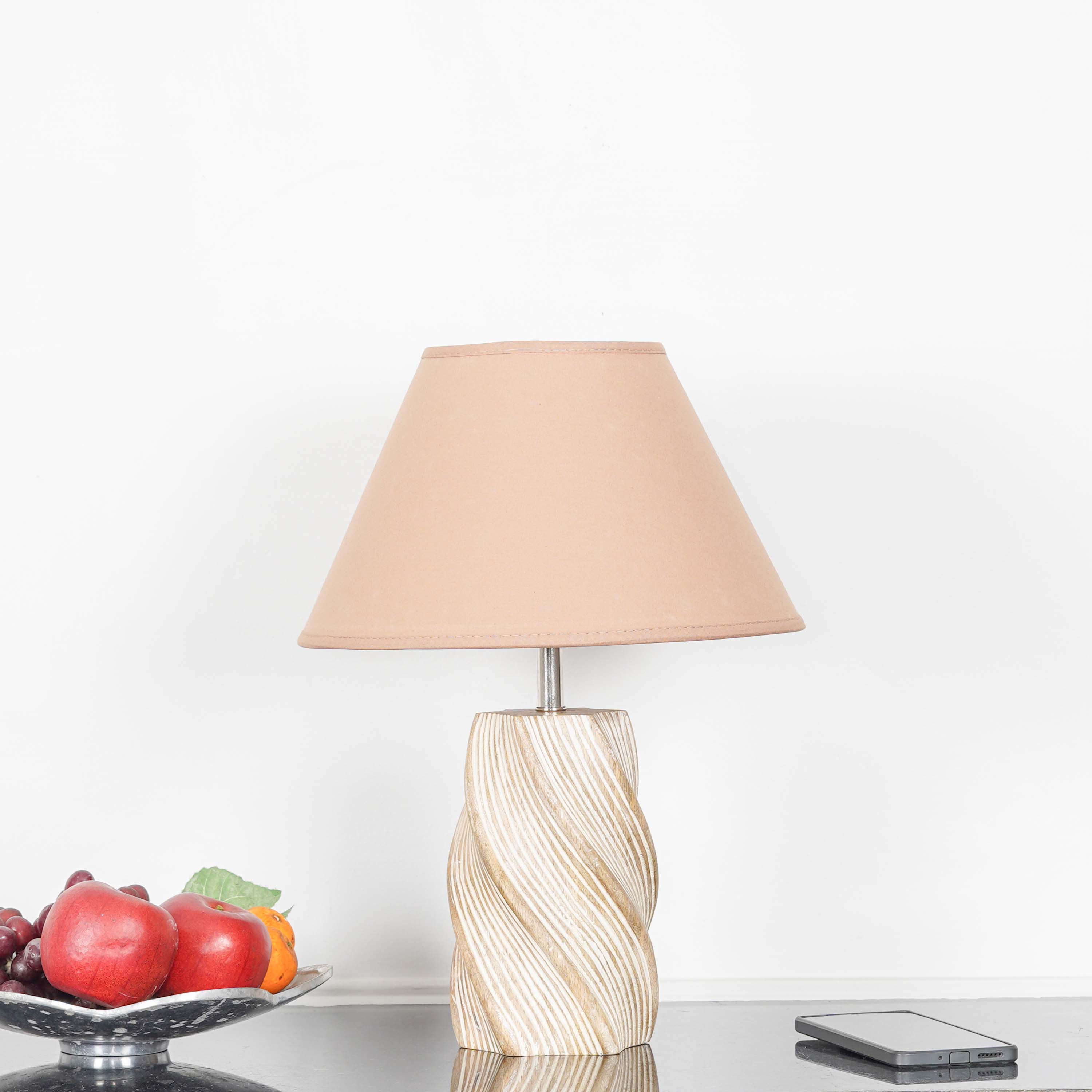BURFORD Small Distress White Finish  Wood Table Lamp With Cotton Shade