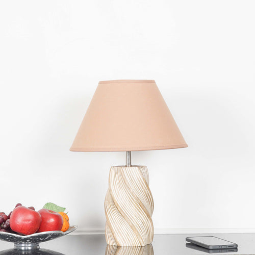 BURFORD Small Distress White Finish  Wood Table Lamp With Cotton Shade