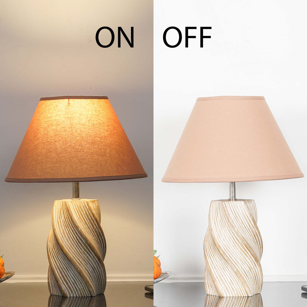 BURFORD Small Distress White Finish  Wood Table Lamp With Cotton Shade