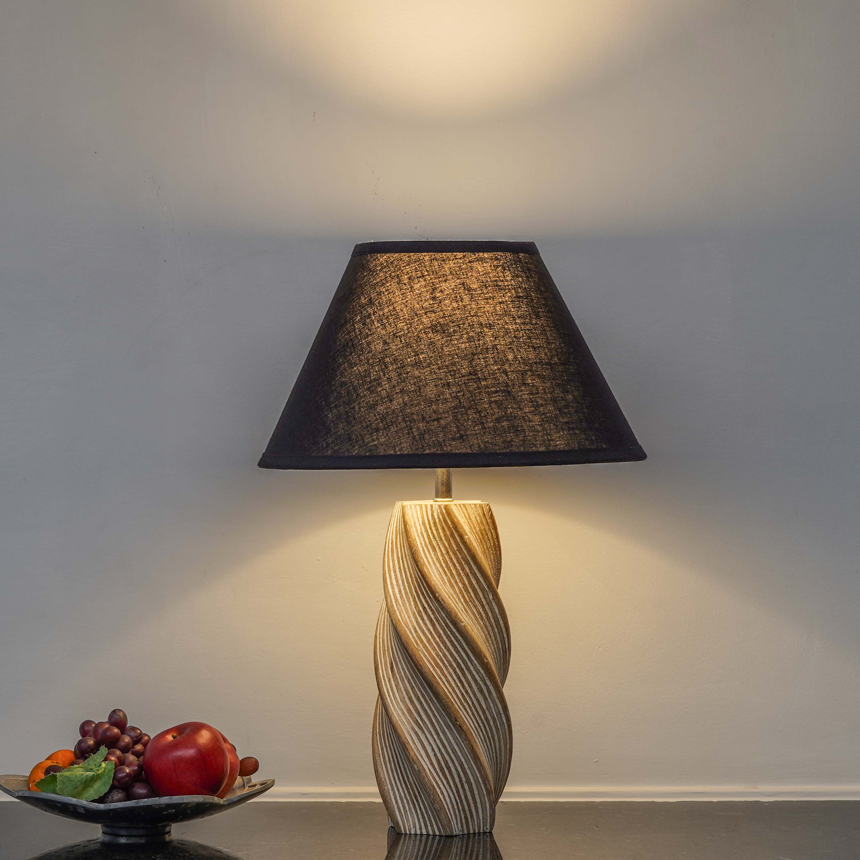 BURFORD  Distress White Finish  Wood Table Lamp With Beige Cotton Shade