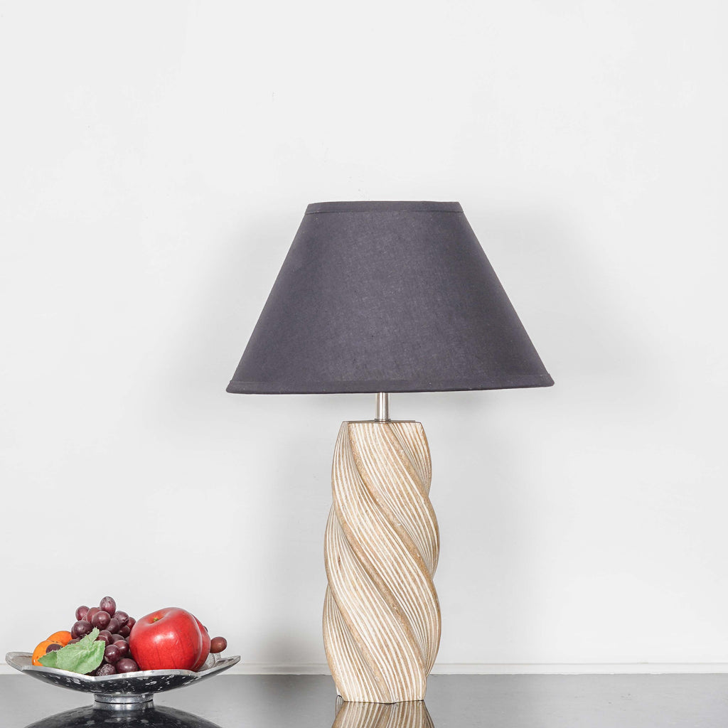 BURFORD  Distress White Finish  Wood Table Lamp With Beige Cotton Shade