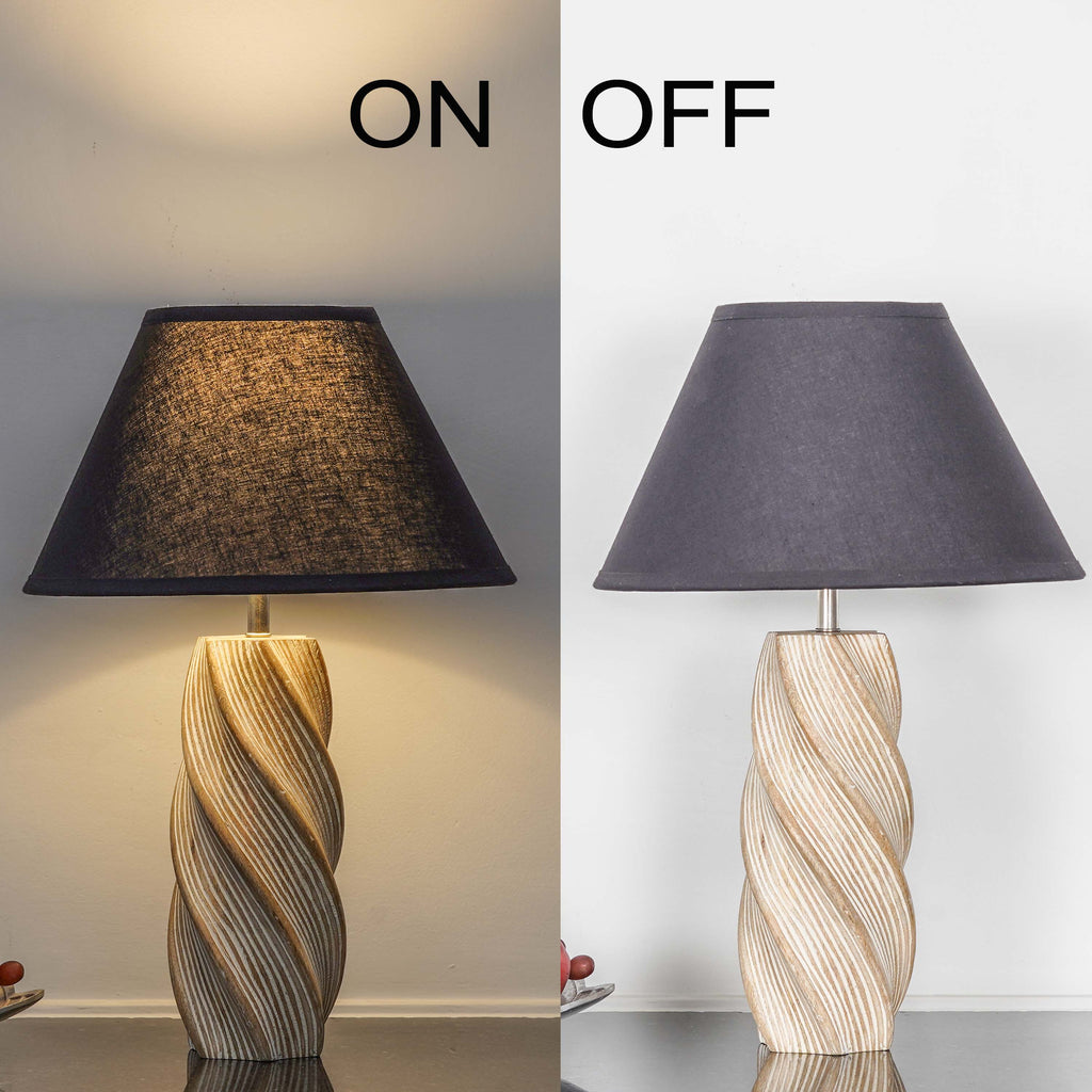 BURFORD  Distress White Finish  Wood Table Lamp With Beige Cotton Shade