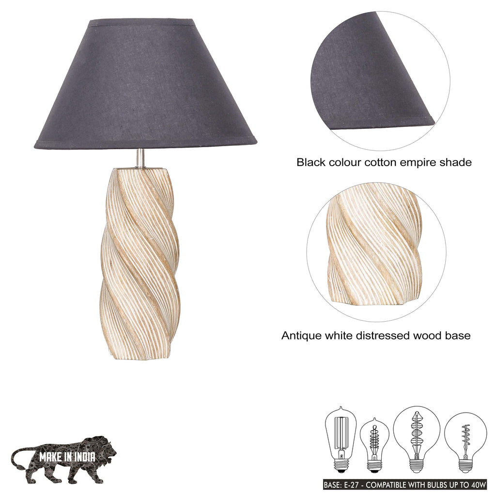 BURFORD  Distress White Finish  Wood Table Lamp With Beige Cotton Shade