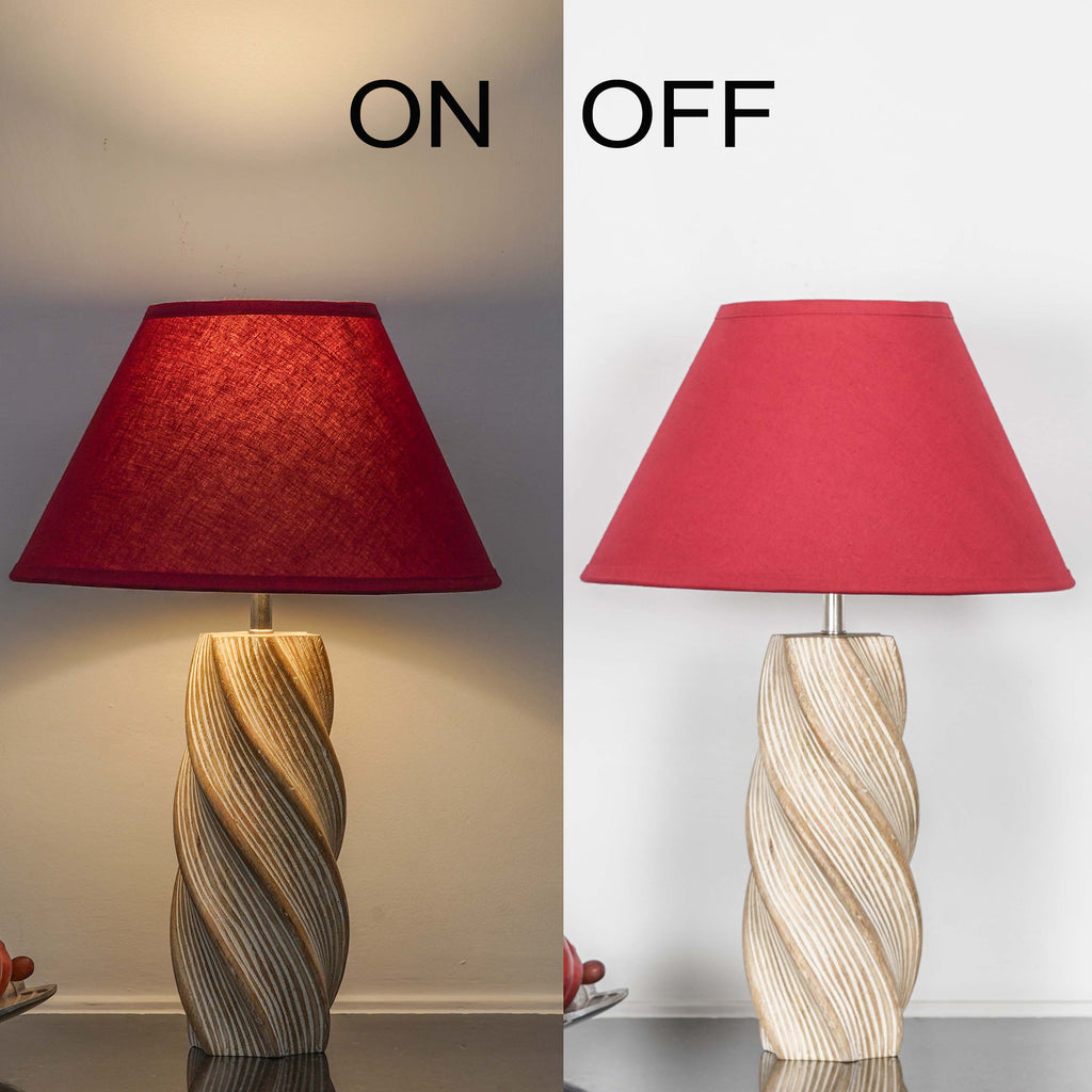 BURFORD  Distress White Finish  Wood Table Lamp With Beige Cotton Shade