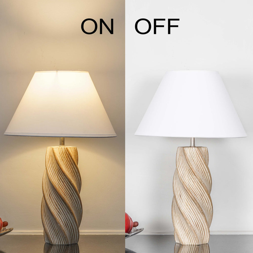 BURFORD  Distress White Finish  Wood Table Lamp With Beige Cotton Shade