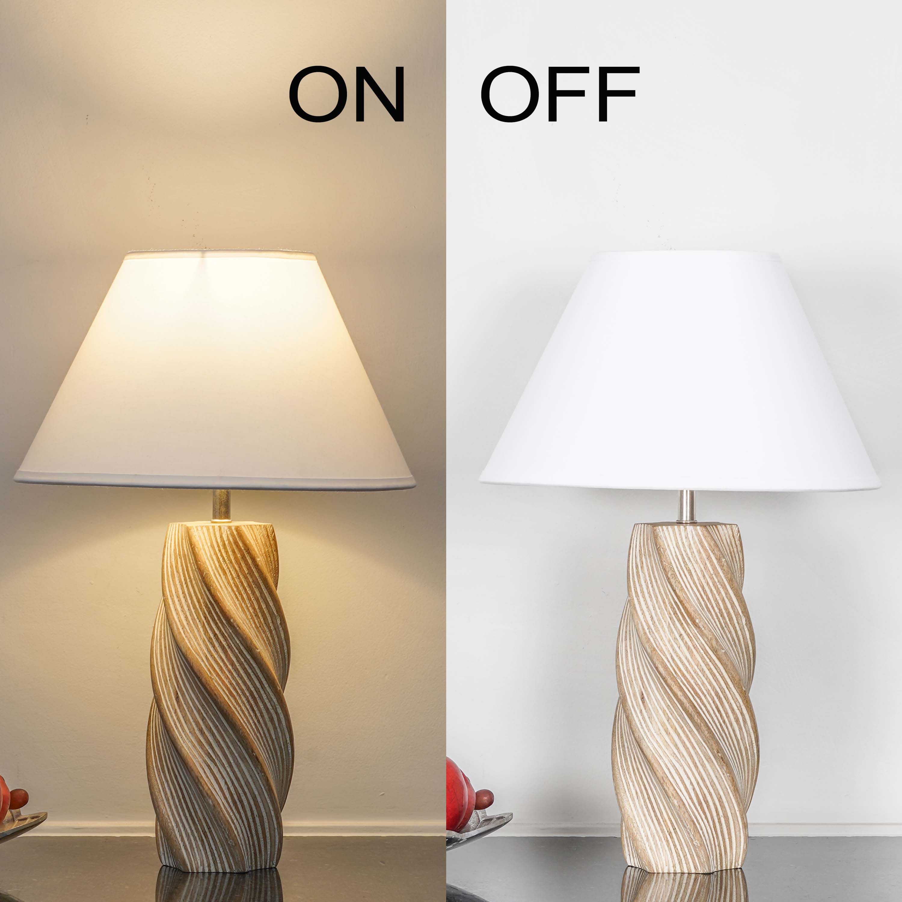 BURFORD  Distress White Finish  Wood Table Lamp With Beige Cotton Shade