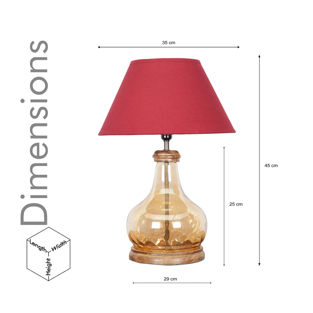 AYANA Brown Finish Wood And Amber  Glass Table Lamp With Beige Cotton Shade