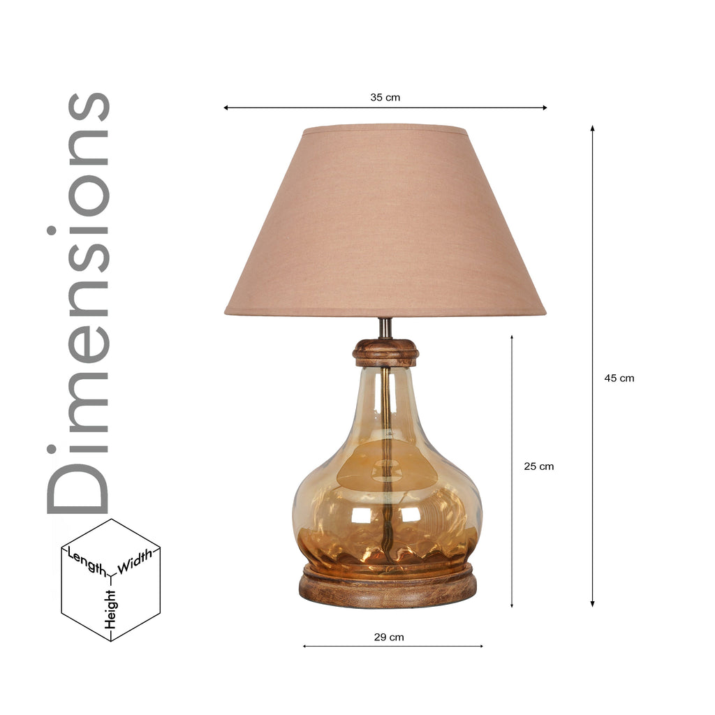 AYANA Brown Finish Wood And Amber  Glass Table Lamp With Beige Cotton Shade
